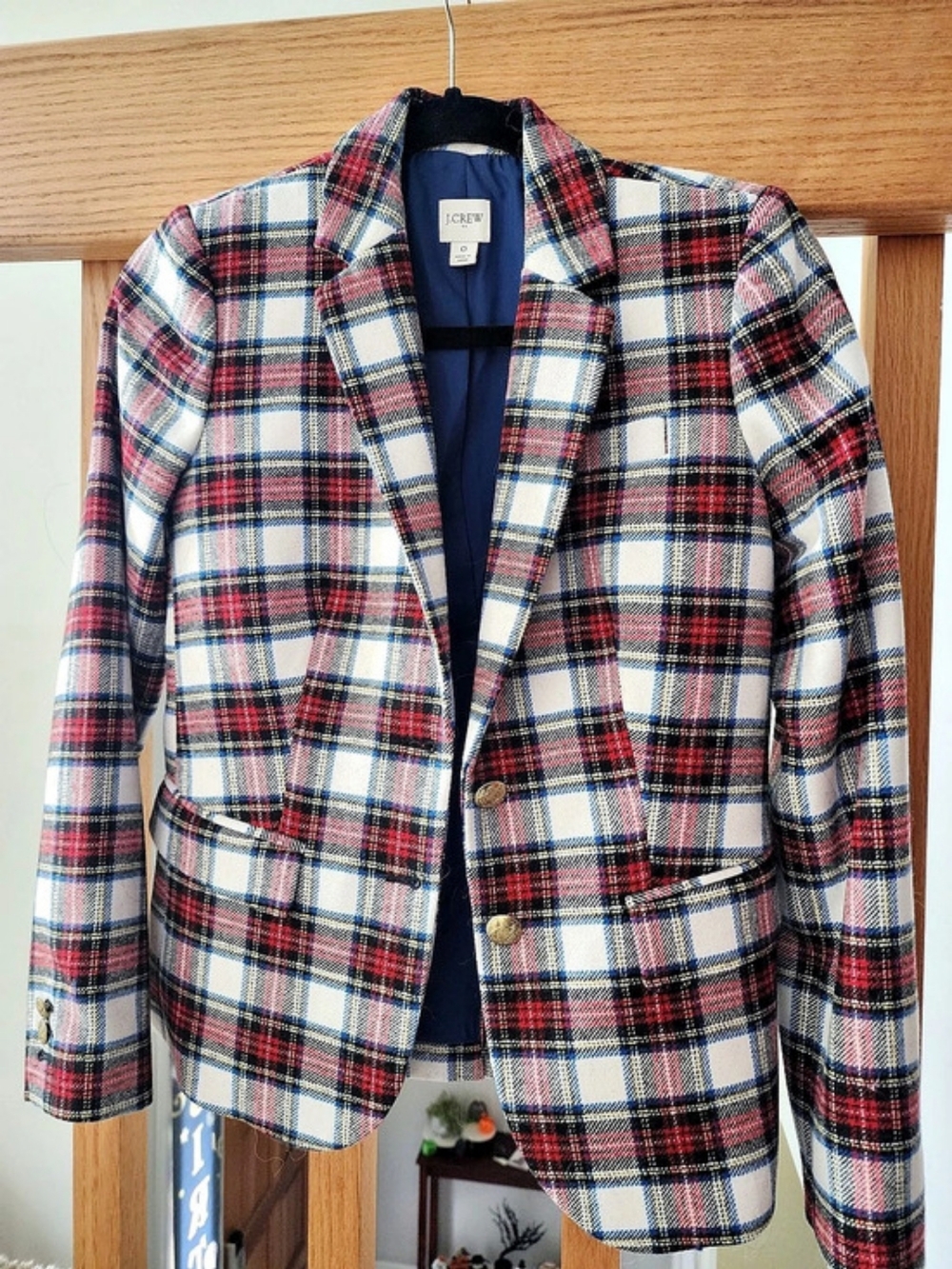 J.Crew Tartan Schoolboy Blazer Plaid Blazer in White & Red